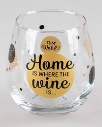 Bild von Glas mit Spruch Home is where wine is